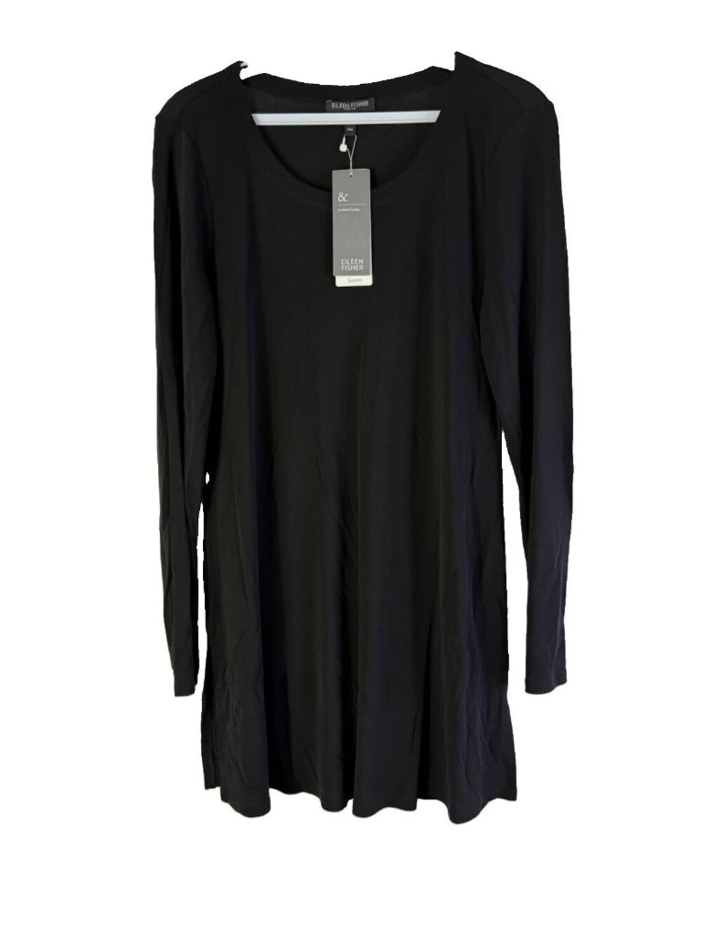 New Eileen Fisher Silk Scoop Neck Tunic Shirt Top Black